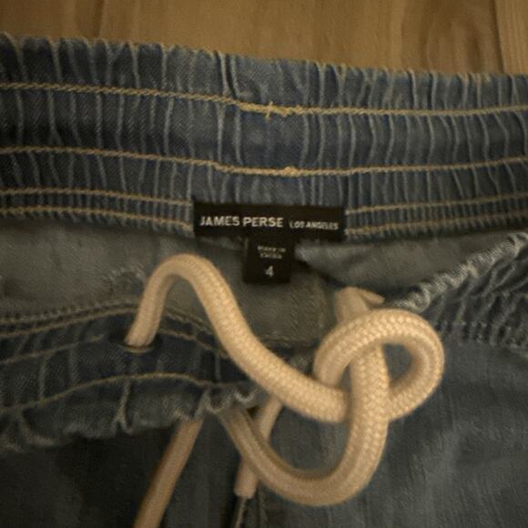 James Perse Los Angeles Denim Cargo Pants Women’s Sz 4 / 36 Blue Elastic Waist - Picture 3 of 8
